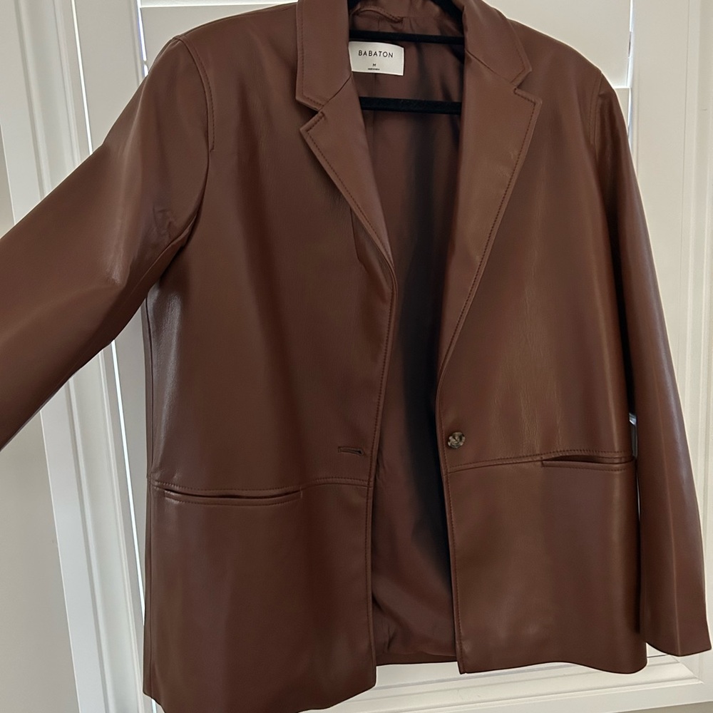 Never worn, oversized, cognac brown, faux leather, jacket